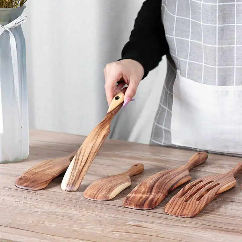 Acacia Wooden Spatula For Cooking Slotted Spurtle Kitchen Utensil Sets Non-Stick Long Shank Matter Mixture Shovel Dinnerware