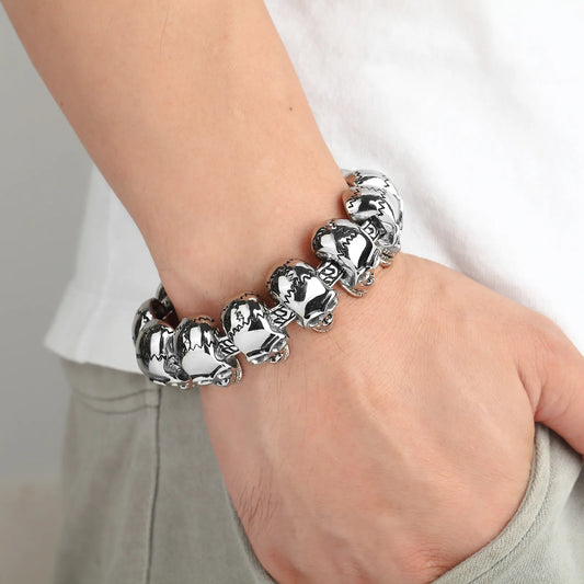 European And American Punk Style Titanium Steel 12 Skulls Super Domineering Men's Stainless Steel Bracelet Jewelry