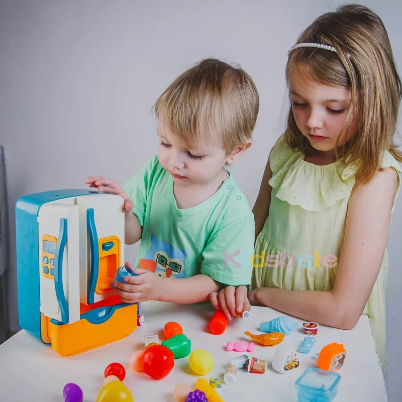 Kids Toy Fridge Refrigerator Accessories With Ice Dispenser Role Playing For Kids Kitchen Cutting Food Toys For Girls Boys