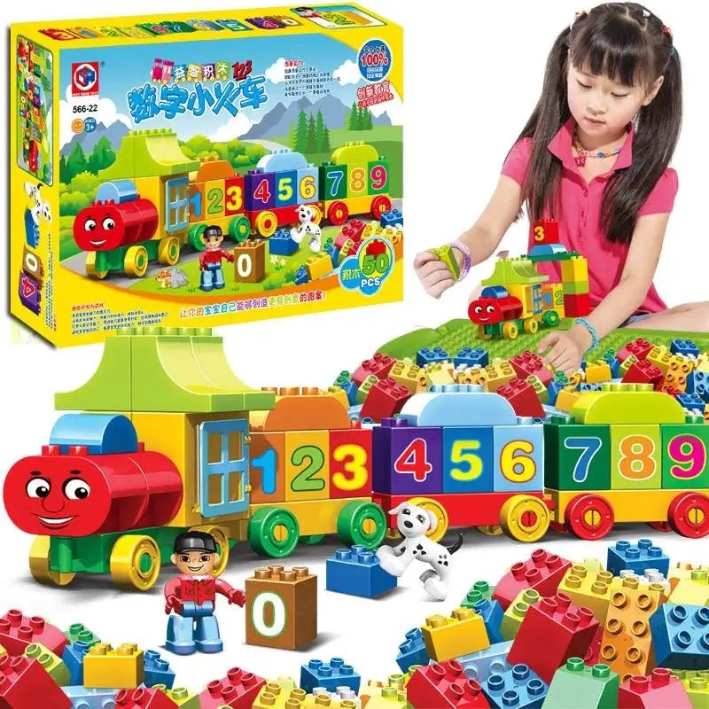 50pcs Duplo Building Blocks Big Size Number City Train Large Particles DIY Bricks Educational Baby Figures Toys Gifts with box