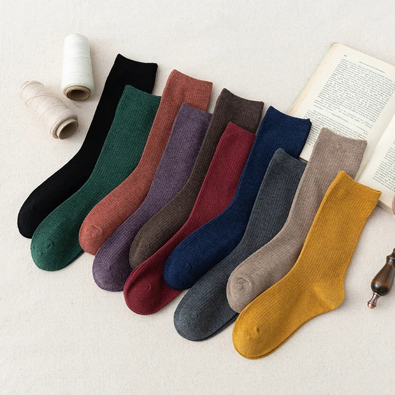 Knitted Socks for Women, 100% Pure Wool, Worsted Woolen, Warm Stockings, Radom Colors, Hot Sale, Winter, 5Pcs Lot