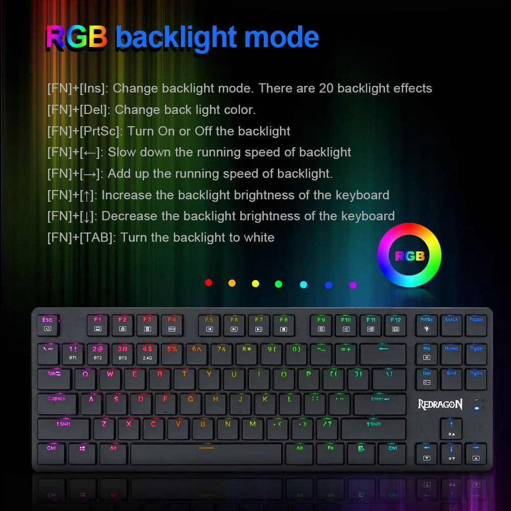 To Anubis K539 RGB Super slim Mechanical Gaming Keyboard USB Support Bluetooth wireless 2.4G 3 mode 87 Keys for Compute