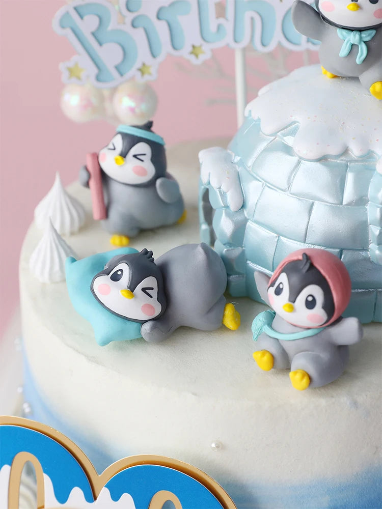 Snowflake Penguins Decoration IGLOO Boy Girl Star Cake Toppers for Kid Birthday Party Supplies Valentine Baking Sweet Gifts