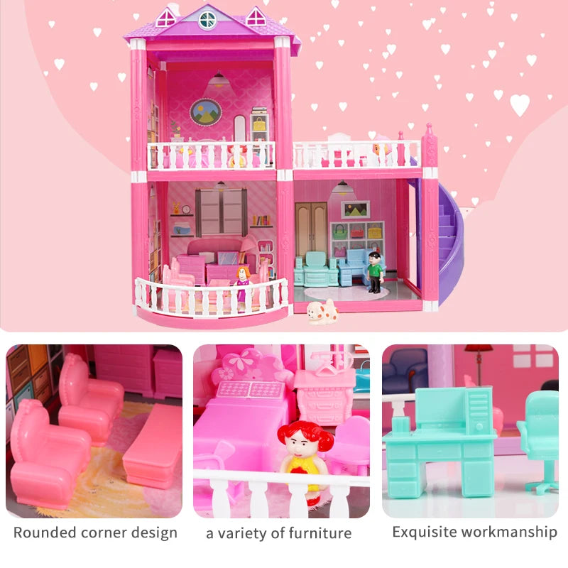 Kids DIY Family Doll House Accessories Toy With Miniature Furniture Garage Assemble Casa Doll House Toys For Girls Birthday Gift