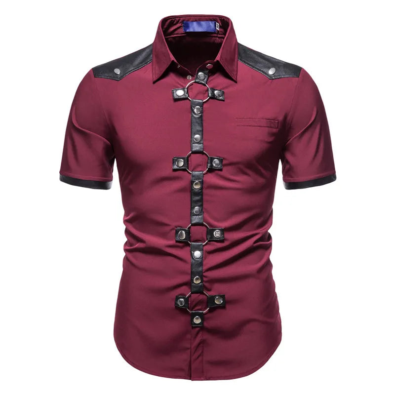 Fashion New Men's Punk shirts Men's Gothic Rivet Short Sleeve Shirts Casual For Men Comfortable Summer Wear shirts