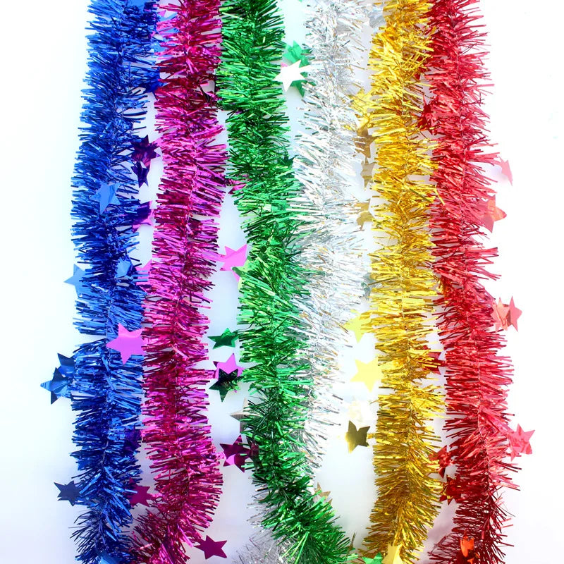 2023 2M Foil Tinsel Christmas Tree Decoration Candy Garland New Year Decorations For Home Star Foil Tinsel Xmas Decoration