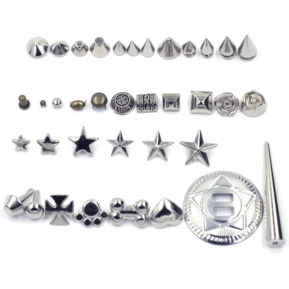 10 Sets Star Cone Heart Studs Spikes Rock DIY Craft Punk Garment Rivets For Clothes Bag Shoes Leather Handcraft Accessories