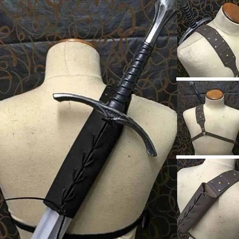 Medieval Scabbard Sheath PU Leather Shoulder Back Sword Holder Adjustable Rapier Holder Larp Warrior Halloween Cosplay Costume