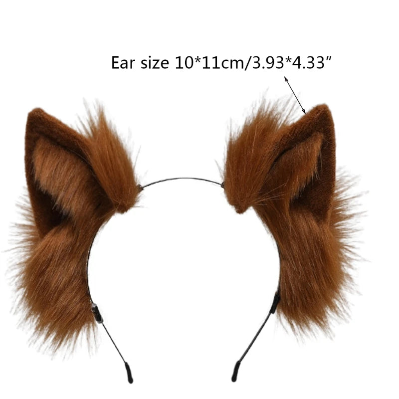 Handmade Cat Faux Fur Ears Headband Solid Color Fluffy Plush Animal Hair Hoop Anime Dress Party Cosplay Costume Hair Accessories