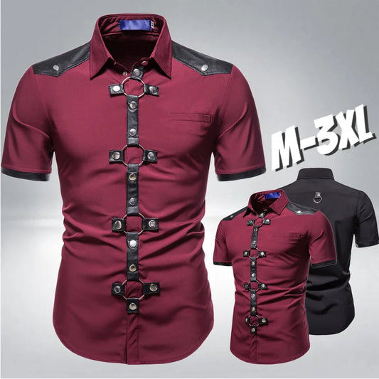 Fashion New Men's Punk shirts Men's Gothic Rivet Short Sleeve Shirts Casual For Men Comfortable Summer Wear shirts