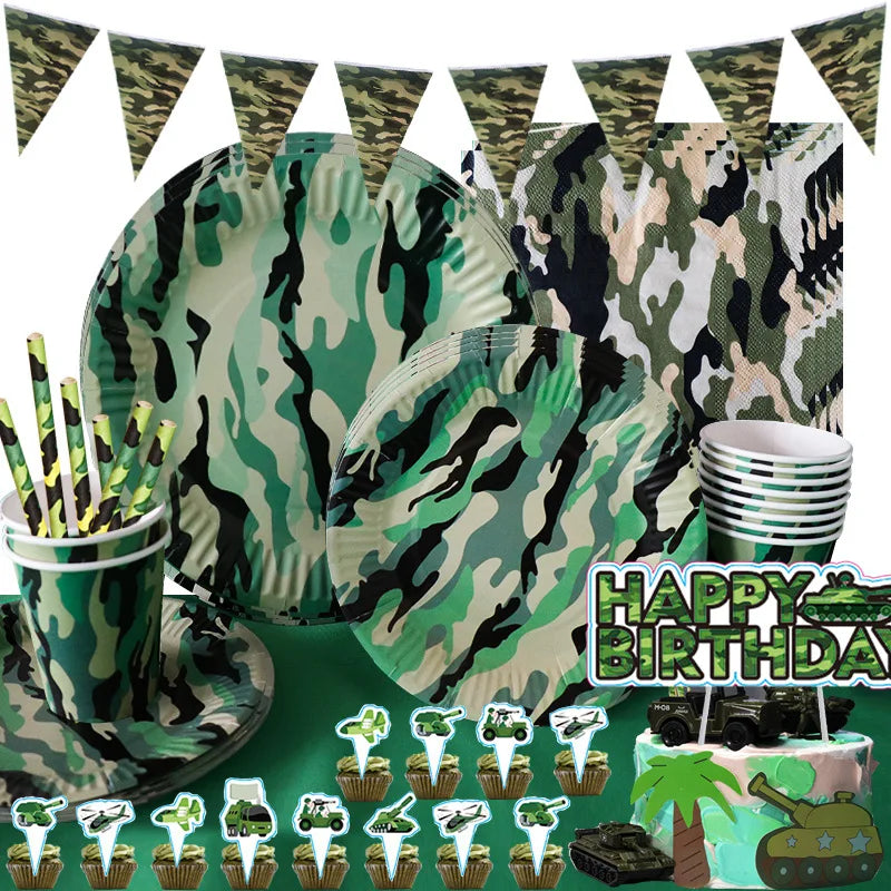 Army Green Camouflage Theme Party Military Decorations Tableware Set Paper Cups Plates Baby Shower Kids Birthday Party Supplies