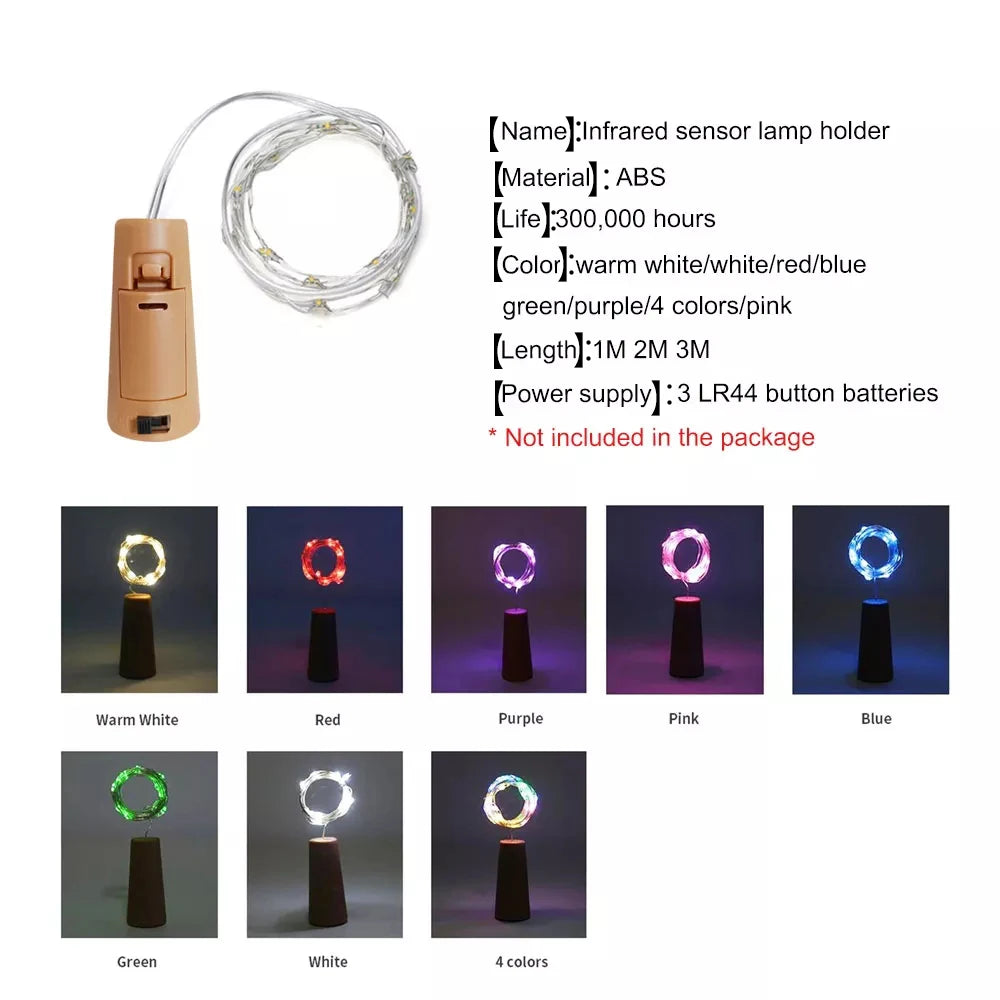 Bar LED wine bottle cork string lights holiday decoration garland wine bottle fairy lights Christmas copper wire string lights