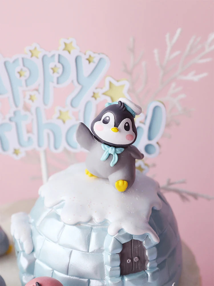 Snowflake Penguins Decoration IGLOO Boy Girl Star Cake Toppers for Kid Birthday Party Supplies Valentine Baking Sweet Gifts