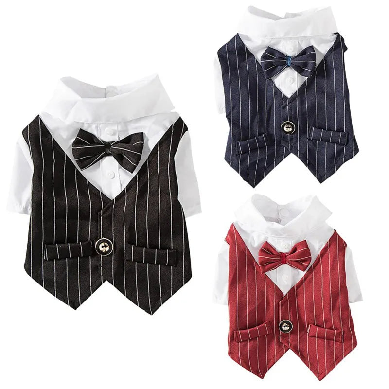 Dog Gentleman Wedding Suit Clothes Formal Shirt Pet Outfit Halloween Christmas Dog Costume For Small Dogs Bowtie Tuxedo