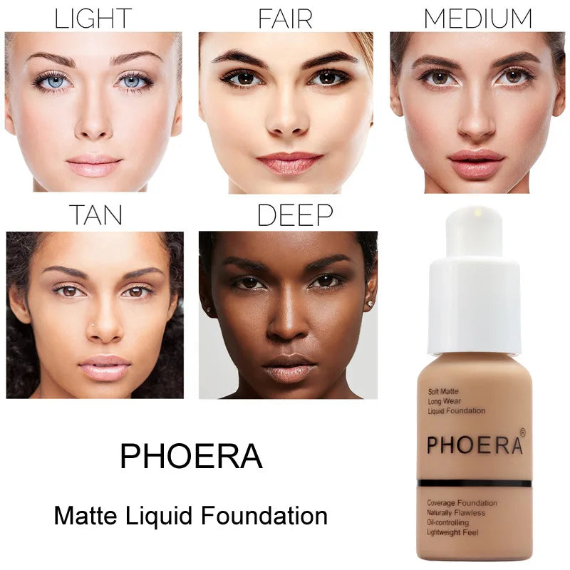 Phoera Foundation Whitening Matte Concealer Brighten Waterproof Oil-control Dark Circles Makeup Base Full Coverage Cosmetic