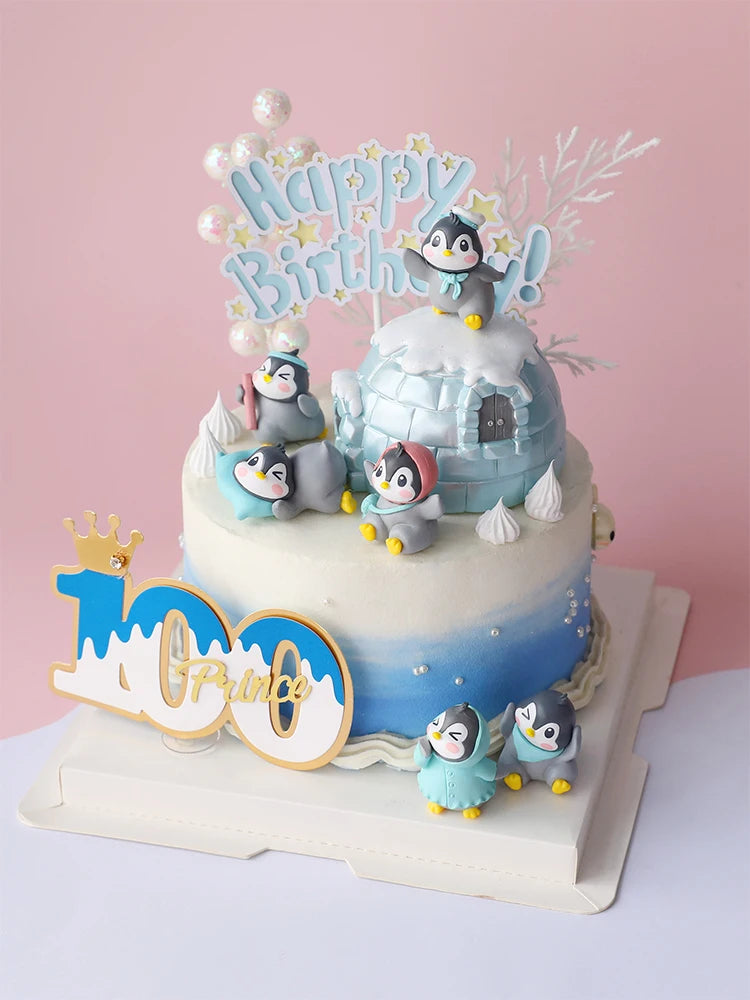 Snowflake Penguins Decoration IGLOO Boy Girl Star Cake Toppers for Kid Birthday Party Supplies Valentine Baking Sweet Gifts