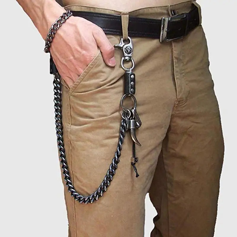 Waist Chain 2 Lines Punk Jean Adjustable Hip-hop Metal Men's Skull Accessories Chain Head Metal Pants Chain Gadgets for Men