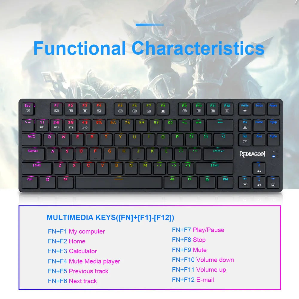 To Anubis K539 RGB Super slim Mechanical Gaming Keyboard USB Support Bluetooth wireless 2.4G 3 mode 87 Keys for Compute