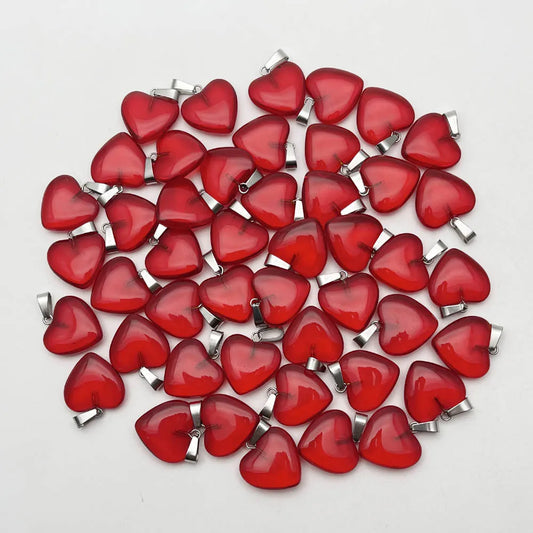 fashion 20mm red glass heart pendants Necklace for jewelry making 50Pcs/lot high quality charms trendy accessories wholesale