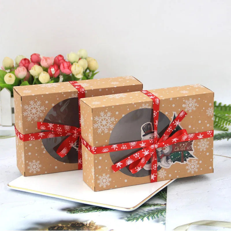 3/6pcs Merry Christmas Cookie Boxes Snowman Santa Claus Food Box with Window Pie Dessert Kraft Paper Package Box Drop Shipping