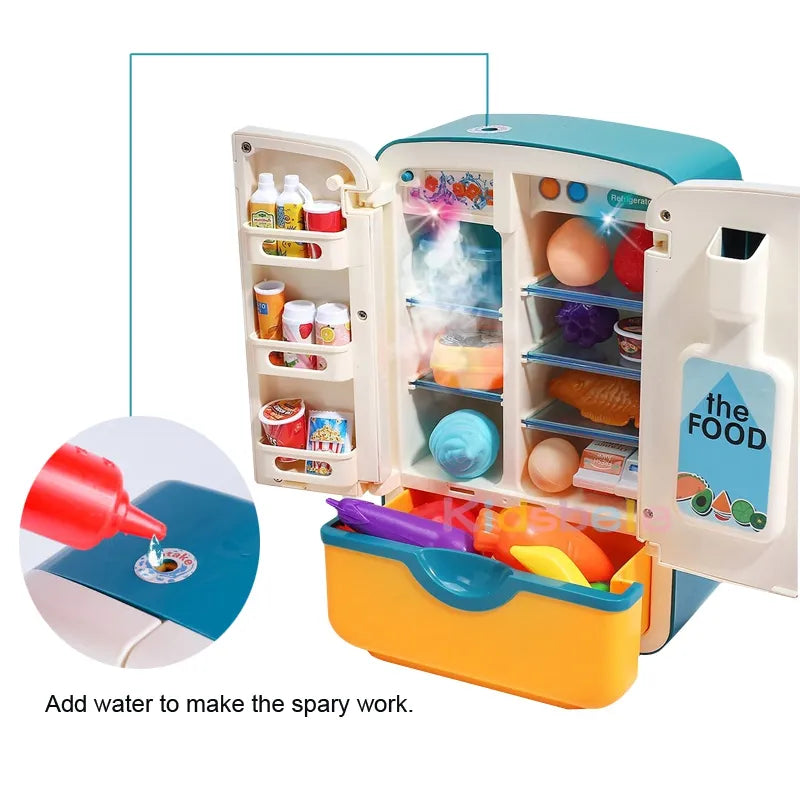 Kids Toy Fridge Refrigerator Accessories With Ice Dispenser Role Playing For Kids Kitchen Cutting Food Toys For Girls Boys