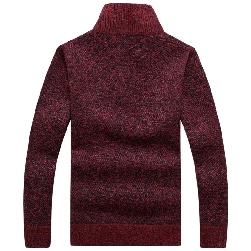 Autumn Men's Thick Warm Knitted Pullover Solid Long Sleeve Turtleneck Sweaters Half Zip Warm Fleece Winter Jumper Comfy Clothing