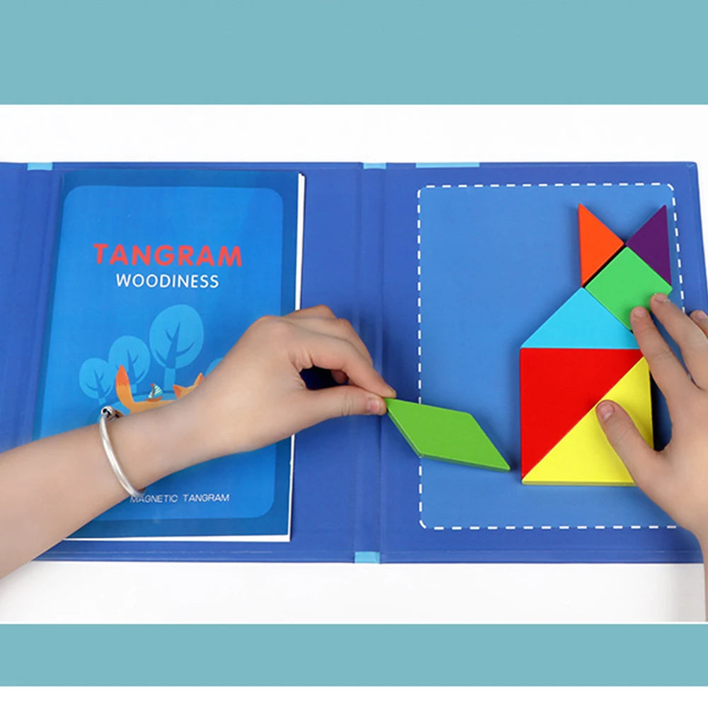 Magnetic 3D Puzzle Jigsaw Tangram Game Montessori Learning Educational Drawing Board Games Toy Gift for Children Kid Brain Tease