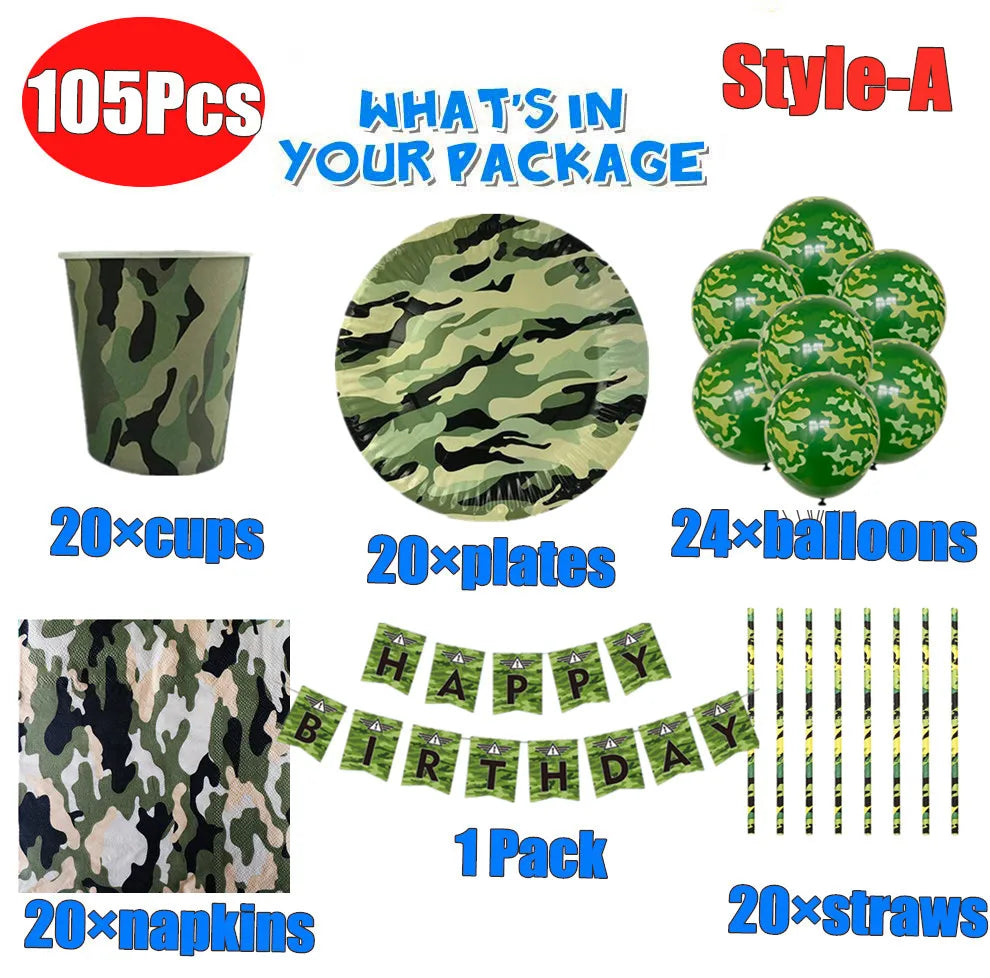 Camouflage Theme Party Army Green Decorations Tableware Paper Cup Plate Napkins Banners Baby Shower Kids Birthday Party Supplies