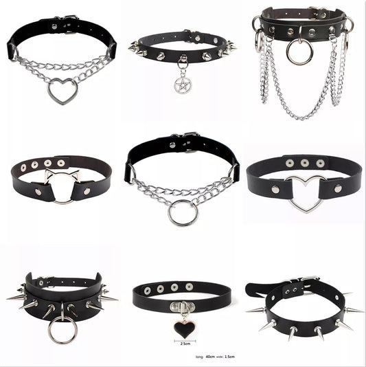 New Pattern Women Sexy Gothic Lock Harajuku Chocker Necklace Heart Key Rivets Black Goth Punk Chokers Gothic Choker Necklace