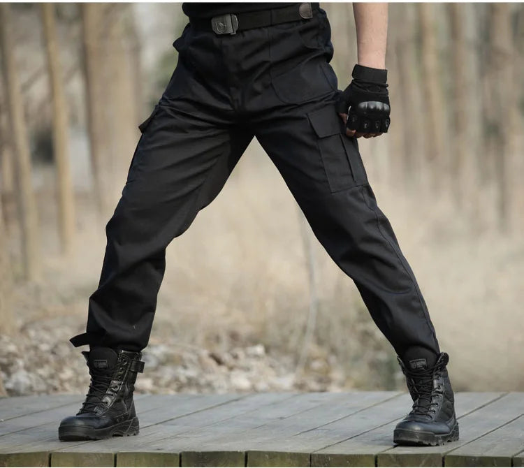 Black Utility Cargo Pants Sweatpants - Durable Work Trousers with Multi-Pockets, Comfort Fit for Outdoor Sports & Daily Casual
