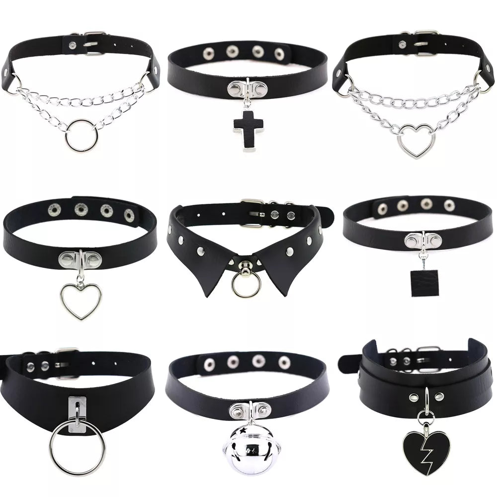 DIEZI Hip Hop PU Leather Rivet Choker Chain Necklace For Women Men Gift Harajuku Punk Gothic Statement Collar Necklace Jewelry