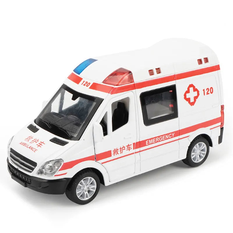 1:32 City Hospital Rescue Ambulance Emergency Police Alloy Metal Diecast Cars Model Sound Light Educational Kids Toys For Childr