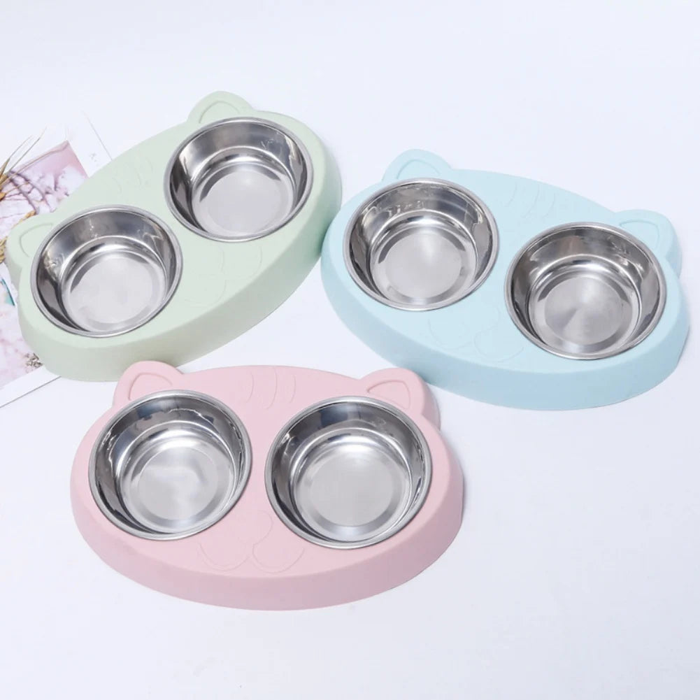 Pet Double Bowls Dog Food Water Feeder Stainless Steel Pet Drinking Dish Bowl Cat Puppy Feeding Supplies Dog Accessories