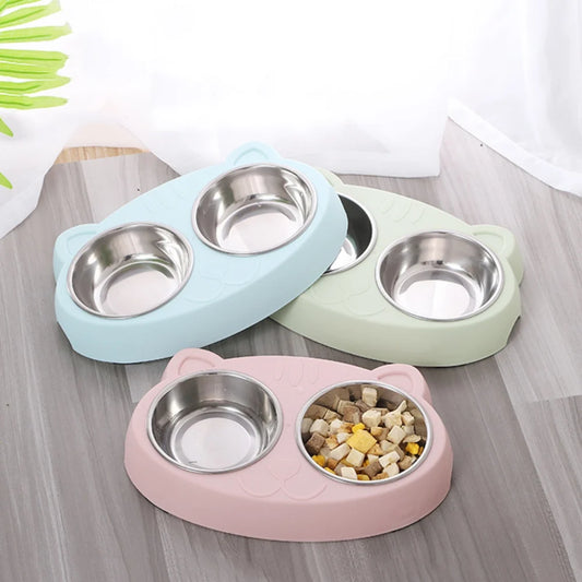 Pet Double Bowls Dog Food Water Feeder Stainless Steel Pet Drinking Dish Bowl Cat Puppy Feeding Supplies Dog Accessories