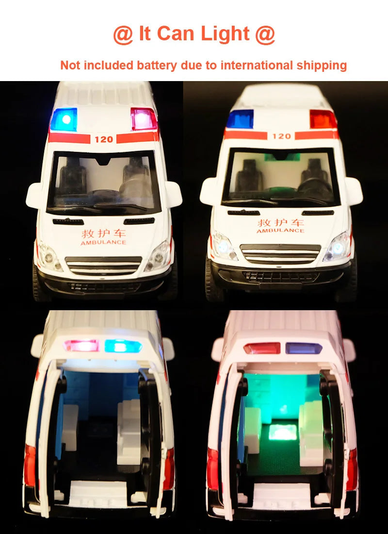 1:32 City Hospital Rescue Ambulance Emergency Police Alloy Metal Diecast Cars Model Sound Light Educational Kids Toys For Childr