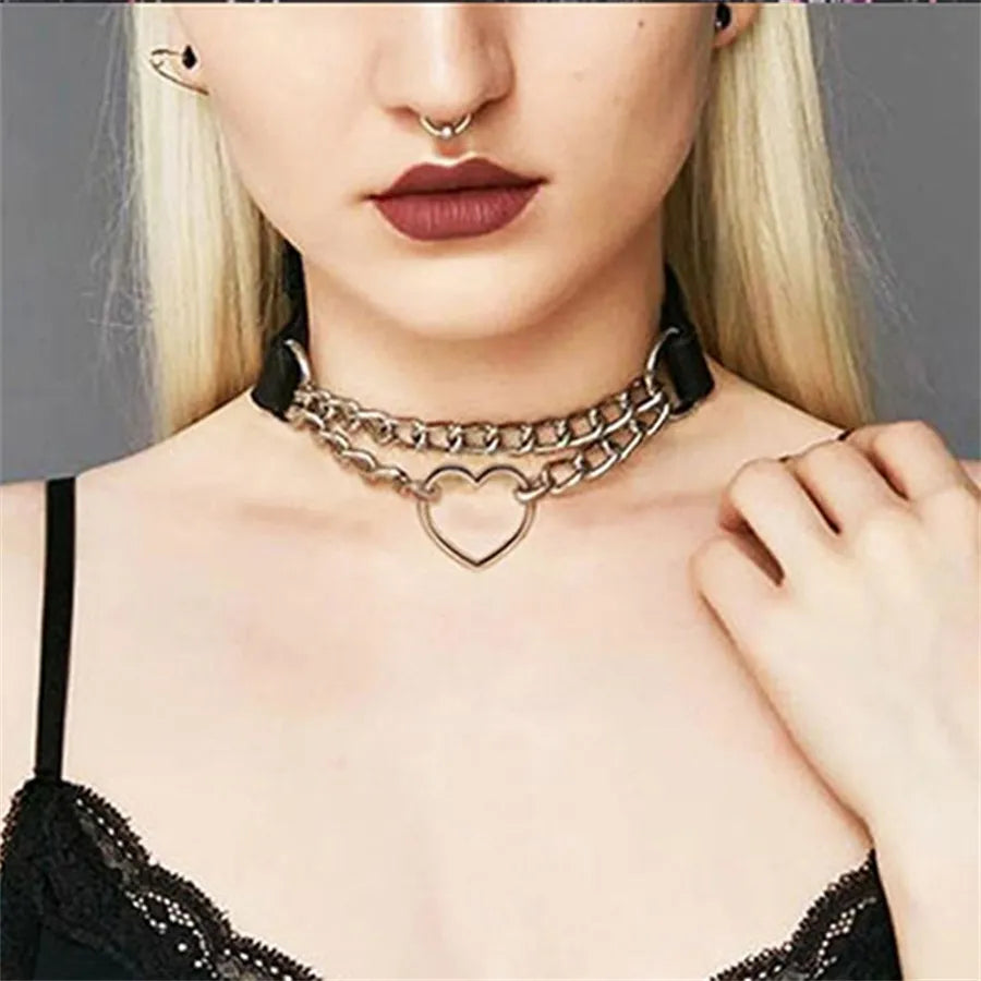 New Pattern Women Sexy Gothic Lock Harajuku Chocker Necklace Heart Key Rivets Black Goth Punk Chokers Gothic Choker Necklace