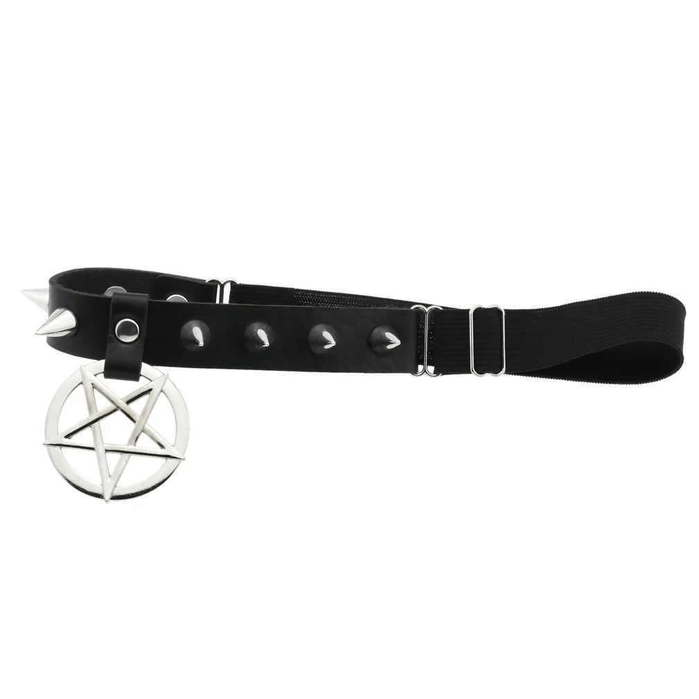 Sexy Rock Punk Spike Garter Belt Rivets Leg Thigh Harness Pentagram Black PU Leather Women Girls Goth Accessories