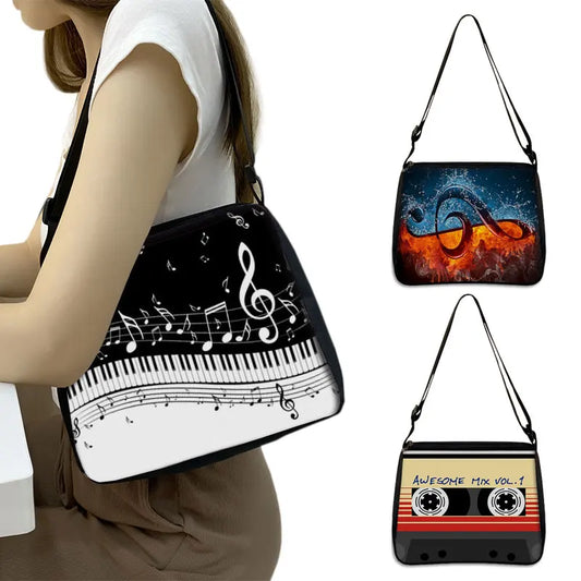 Music Note Print Handbags Women Causal Shoulder Bags Piano Guitar Crossbody Bag Girls Satchel Fashion Messenger Bag Gift