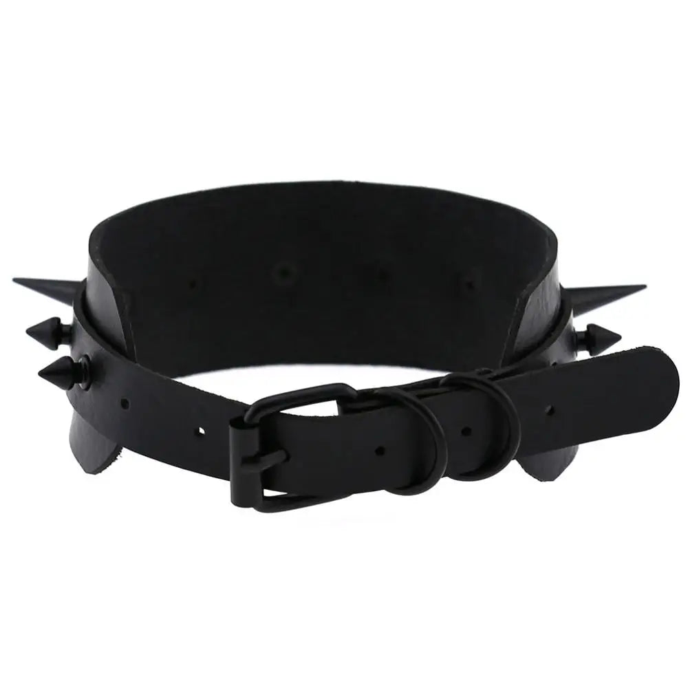 Black leather Choker Collar women Studded Rivet Collar Spiked  Necklace punk Chocker Gothic  Jewelry witch Accessories