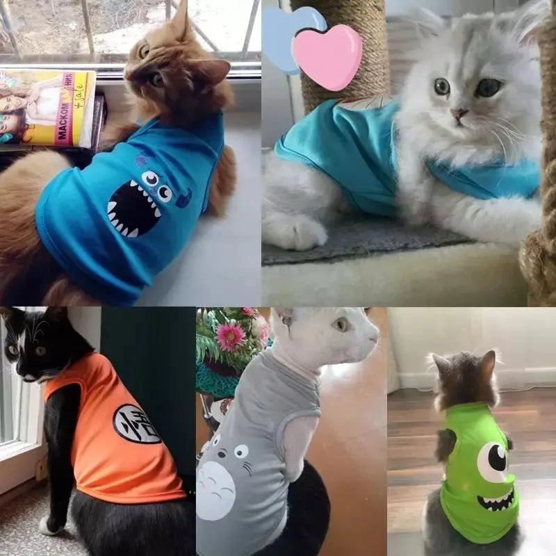 Cat Dog Clothes Vest Teddy Bomei Goku Small Medium-sized Dogs Spring Summer Cool Breathable Pet Clothes Anti-hair Loss E11391