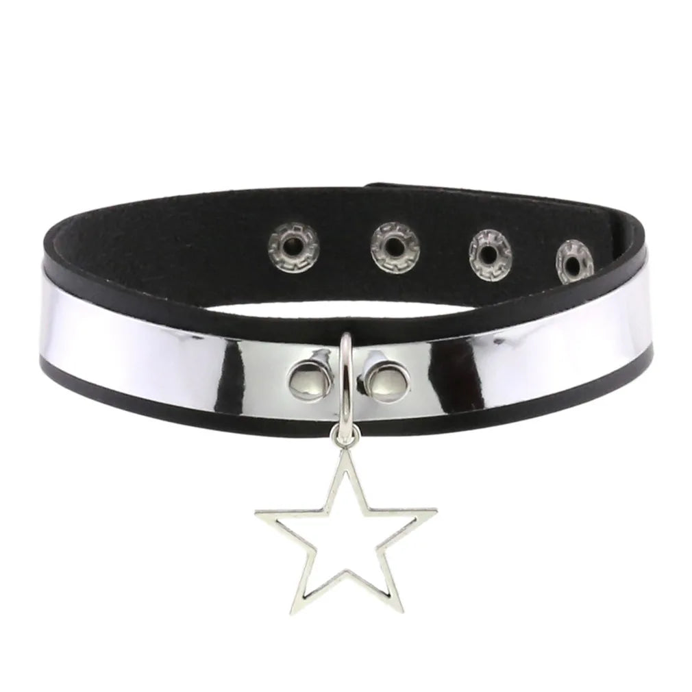 Women Punk Gothic Black Pu Leather Choker Necklaces 2021 Hollow Heart Spike Rivet Neck Jewelry Collar Necklace Cosplay Harajuku