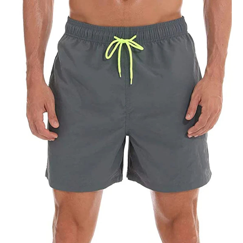 Elastic Closure Men's Swim Trunks Quick Dry Beach Shorts with Zipper Pockets and Mesh Lining