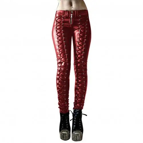 Steampunk Women Faux Leather Cosplay Pants Carnival Party Skinny Button Trousers Workout Leggings High Waist 2020 New Girl Pants