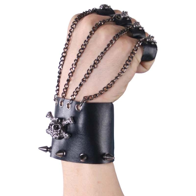 PUNK RAVE Rock Style Man Skull Spike Glove Gothic Men Bracelet  Steampunk PU Leather  Cuff-One  Right