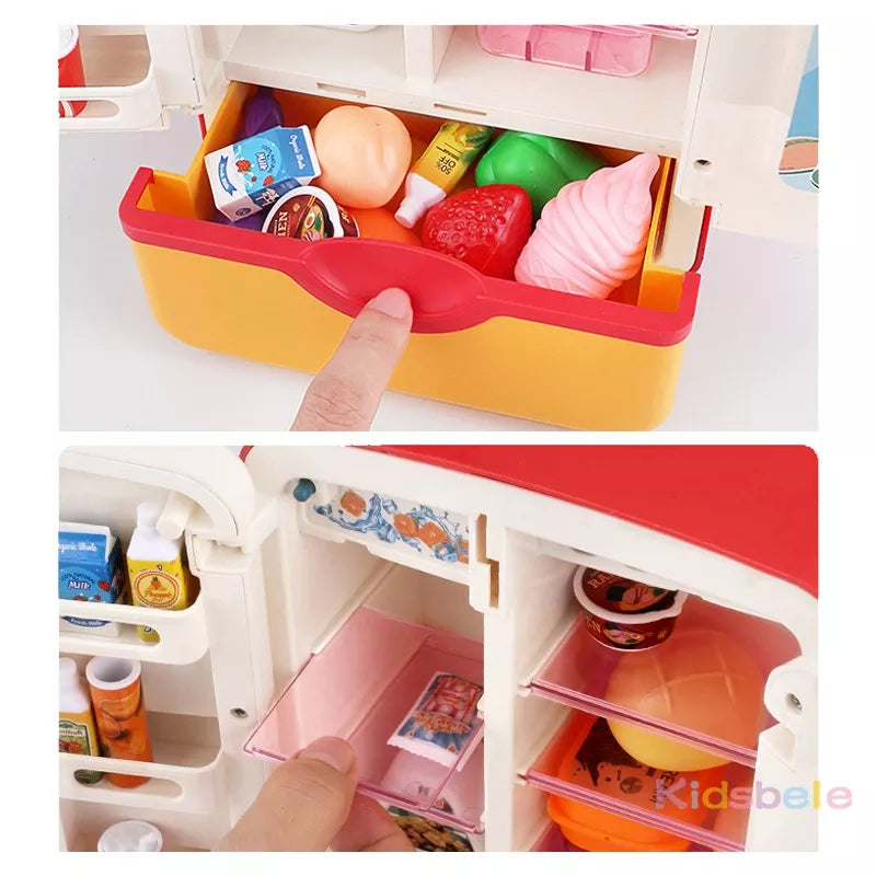 Kids Toy Fridge Refrigerator Accessories With Ice Dispenser Role Playing For Kids Kitchen Cutting Food Toys For Girls Boys