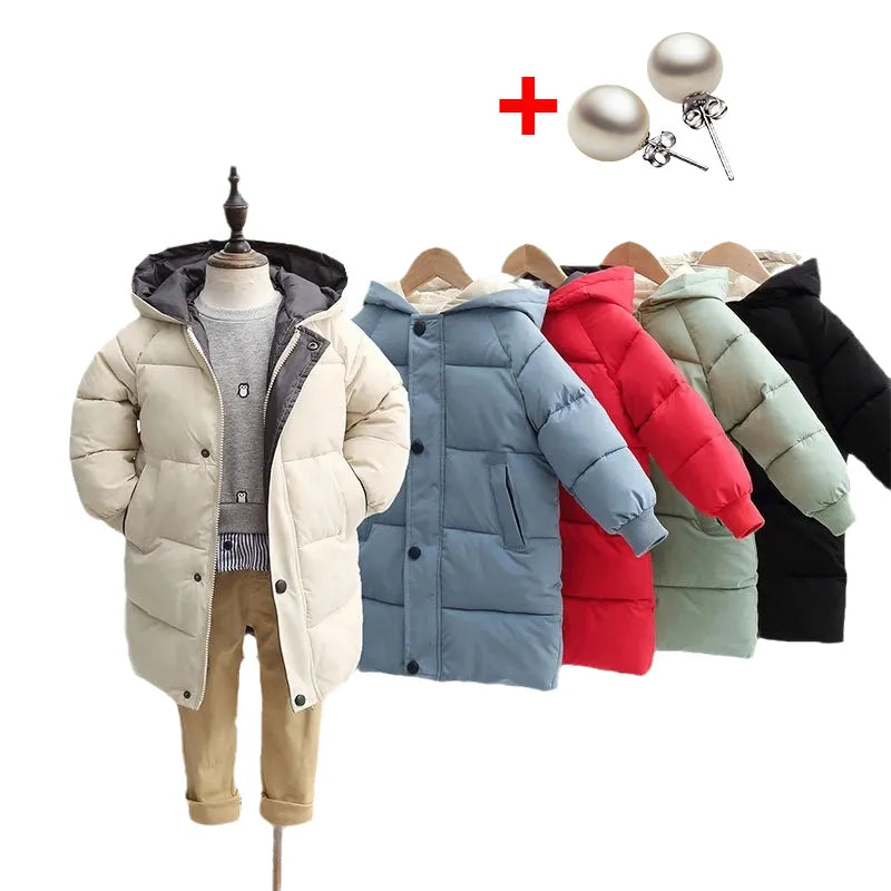 Children's Down Coat Winter Teenage Baby Boys Girls Cotton-padded Parka & Coats Thicken Warm Long Jackets Toddler Kids Outerwear