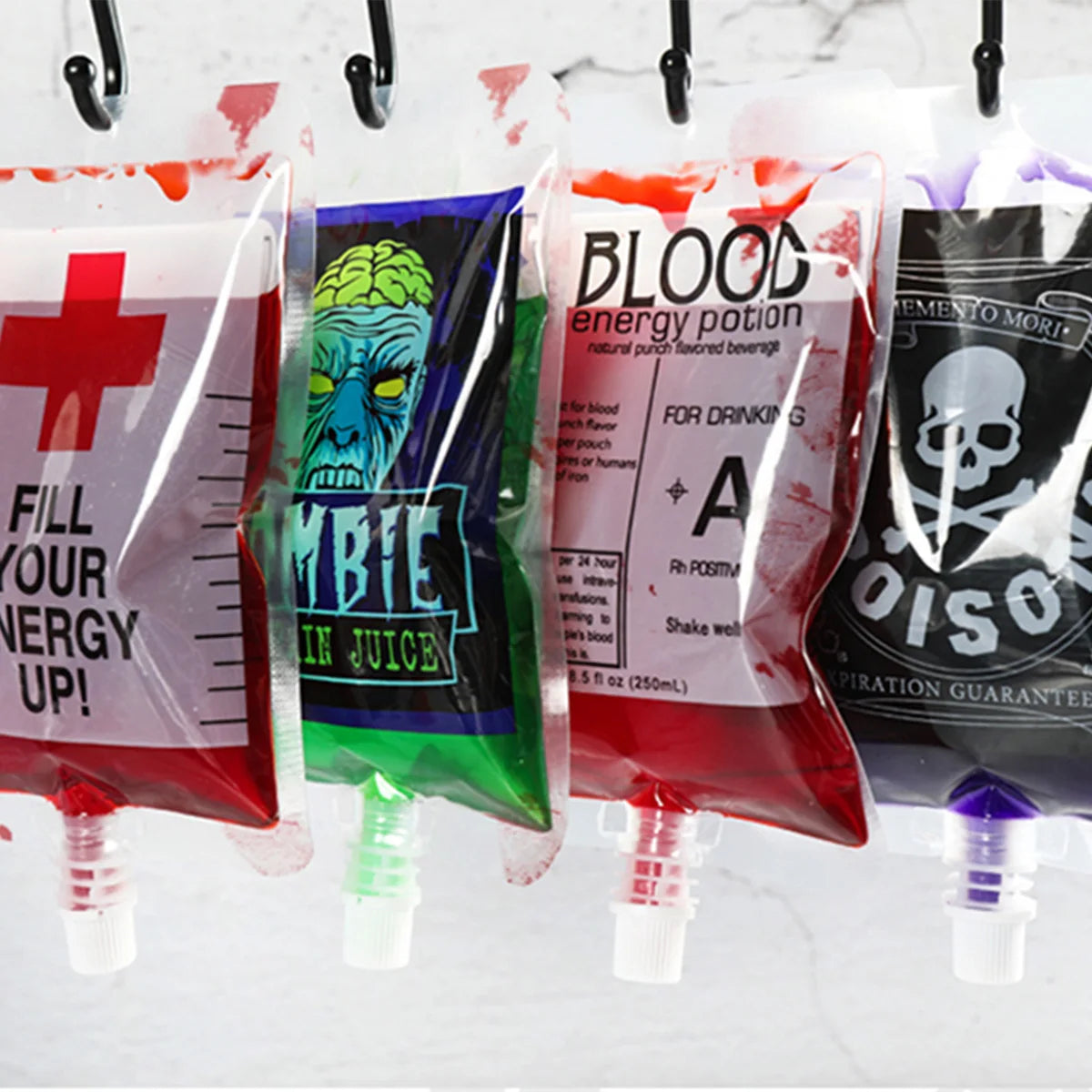 20Pcs Random Halloween Fake Blood Bag Vampire Blood Pouch Props Plasma Juice Drink Bags for Cosplay Halloween Party Supplies