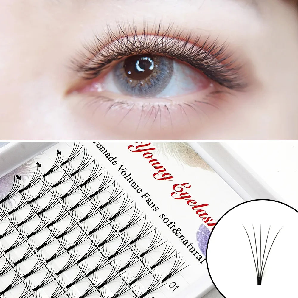 E-YOUNG Russian Premade Volume Fans 3d/4d/5d Natural lashes Short Stem Individual Eyelashes Extension Supplies Make Up Tool