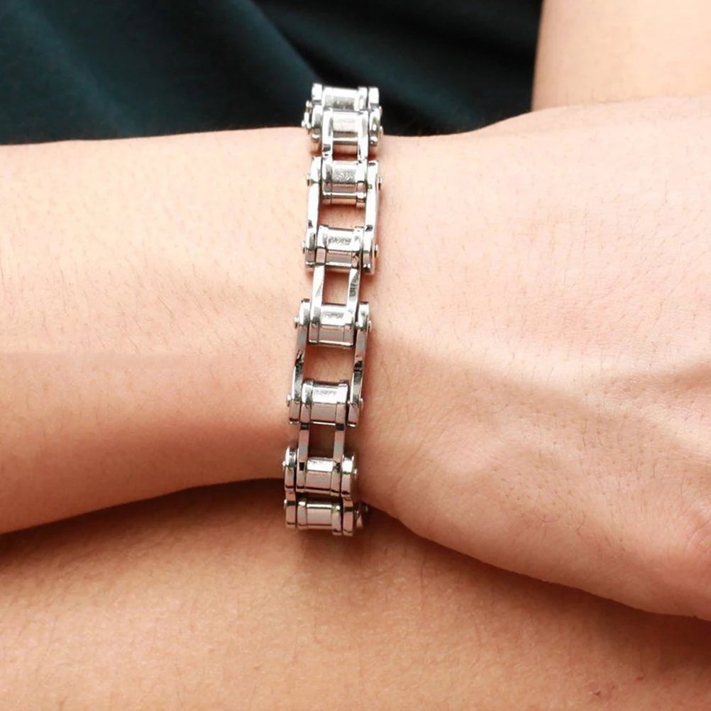Fashion Men Women Biker Bicycle Motorcycle Chain Bracelet Bangle Punk Stainless Steel Bracelet Men Bangle 8.5"