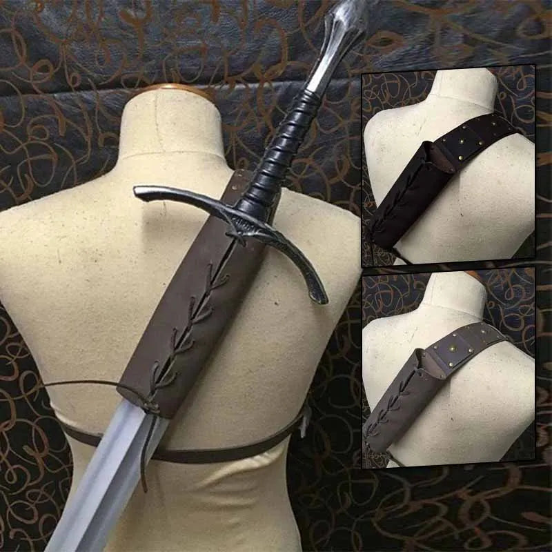 Medieval Scabbard Sheath PU Leather Shoulder Back Sword Holder Adjustable Rapier Holder Larp Warrior Halloween Cosplay Costume